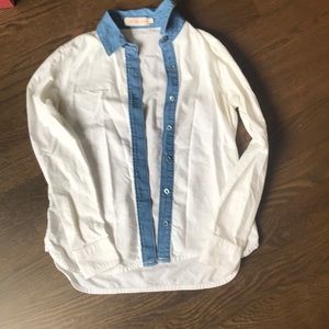 Tory Burch White and Chambray Button-up Shirt